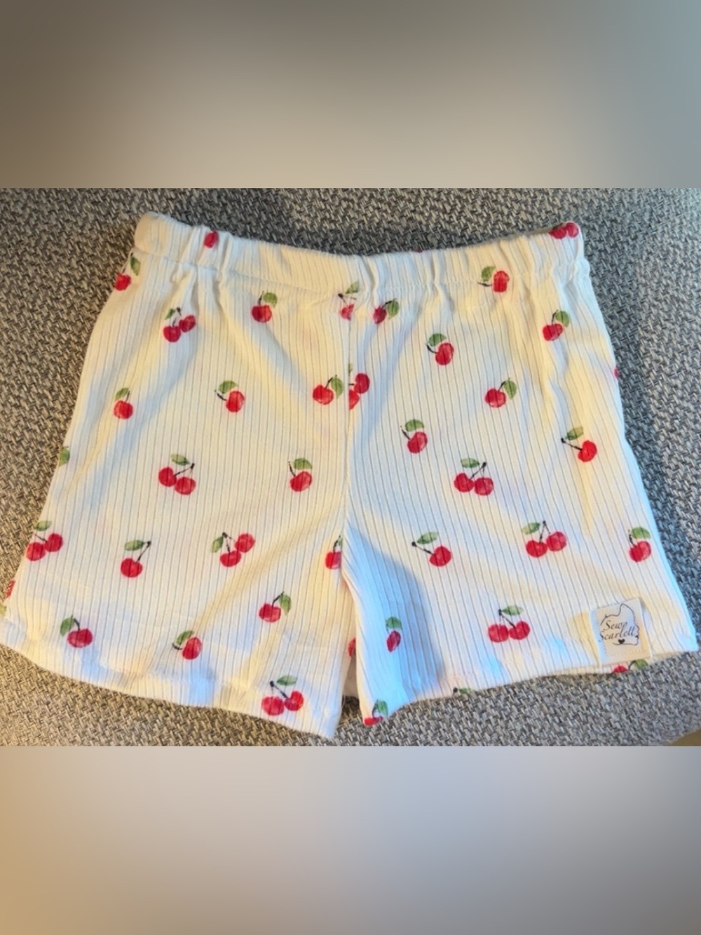 Toddler Girls White Cherry Print Ribbed Shorts